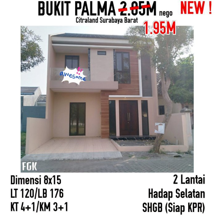 Dijual New Bukit Palna,Citraland Surabaya Barat 1,95M
