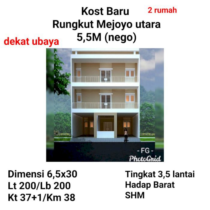 Dijual Rumah kost Baru Rungkut Mejoyo Utara 5,5M.Nego