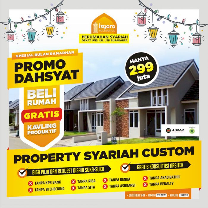 PROMO DASYAT BELI RUMAH DI SOLO GRATIS KAVLING PRODUKTIF
