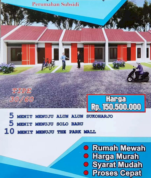 Rumah Subsidi di kota Sukoharjo dekat pasar cuplik sukoharjo