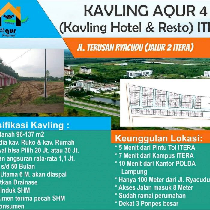 Tanah kavling dekat kampus itera dan exit tol