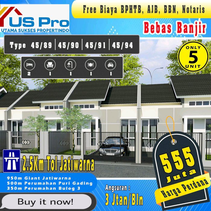 Rumah baru dengan tanah luas dekat Tol Jatiwarna Bekasi