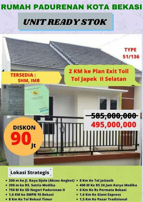 Jual Rumah Luas di Bekasi Timur