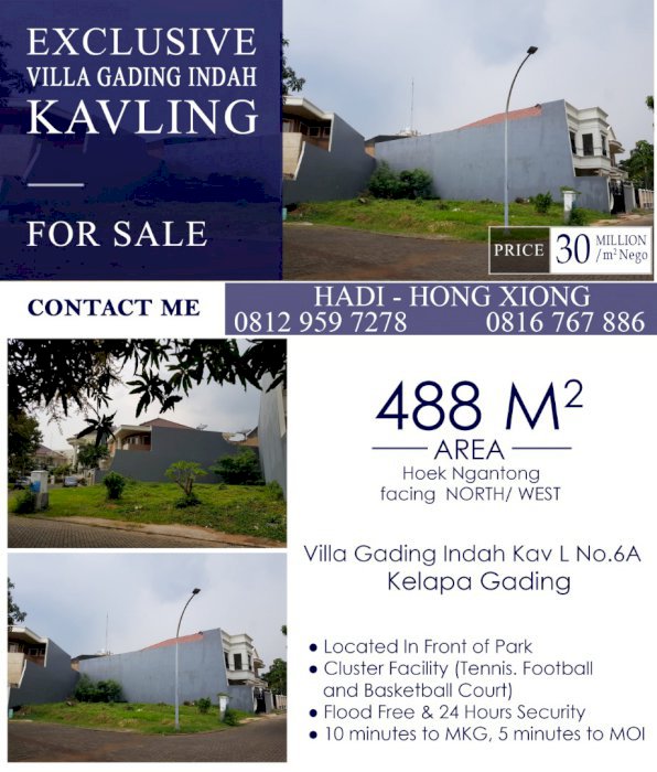 DIJUAL Kavling Villa Gading Indah, Kelapa Gading