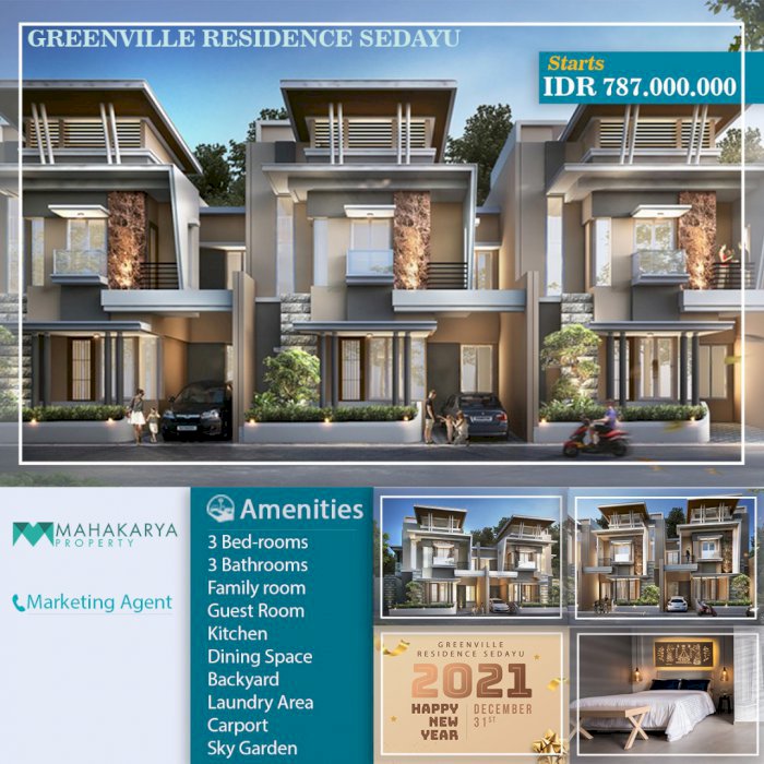 Rumah 3 lantai harga 1 lantai dengan Sky Garden di Bantul