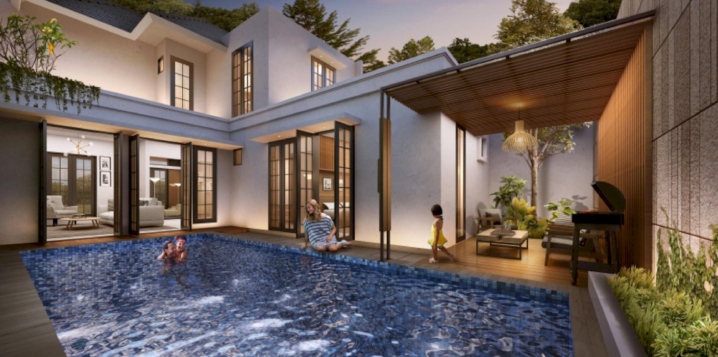 Rumah Mewah 2 Lt di Citraland dengan kolam renang dan kamar utama view kolam