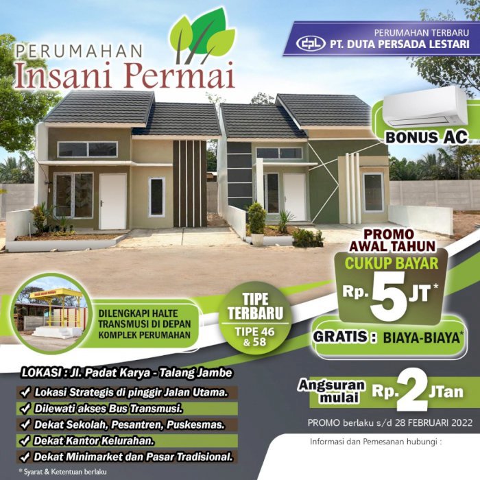 Rumah tipe 54/90 INSANI Permai Palembang. DP cukup 5 JT all in