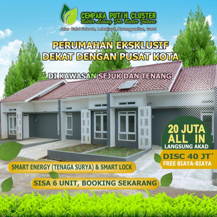 Diskon 40jt Perumahan Cempaka Putih Cluster Garut