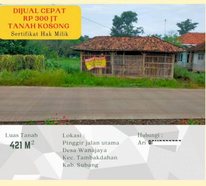 Tanah Kosong pinggir jalan utama dijual butuh