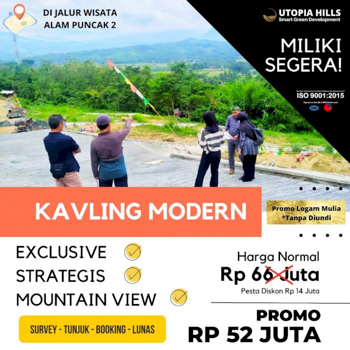 MURAH TANAH KAVLING UTOPIA HILLS Diskon 14jt + 10jt