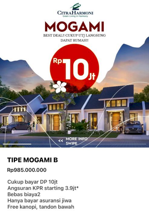 HANYA UTJ 10 JT LANGSUNG PRISES KPR, HANYA DICITRA HARMONI SIDOARJO