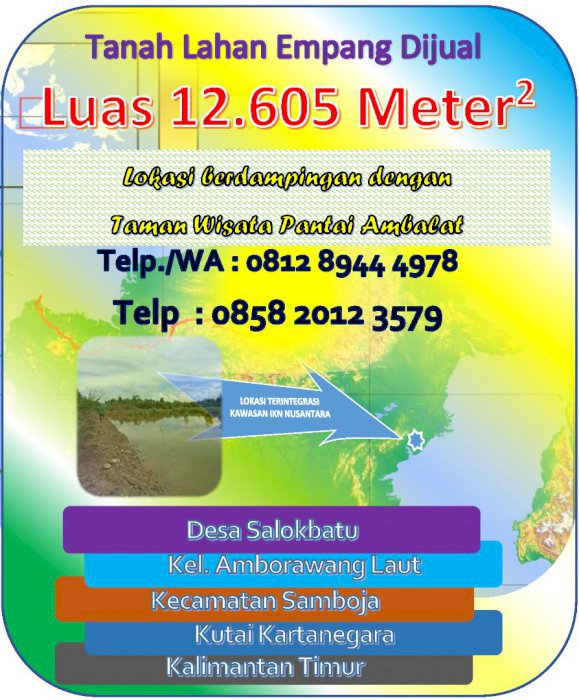 Tanah / Lahan Empang Dijual, Lokasi di Taman Wisata Pantai Ambalat
