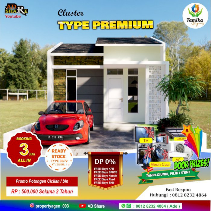 Dijual Rumah Cluster tanpa DP di Bekasi, Siap Huni, Tamika Regency