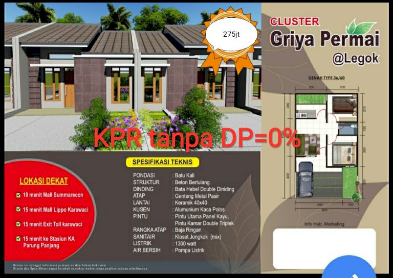 Rumah KPR tanpa DP dilegok tangerang dkt Gading Serpong