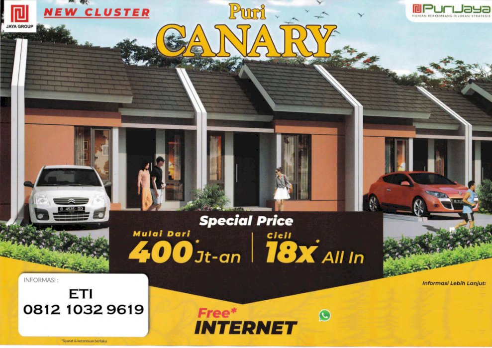 DI JUAL RUMAH CULSTER MINIMALIS MODERN PURI CANARY DI TANGERANG