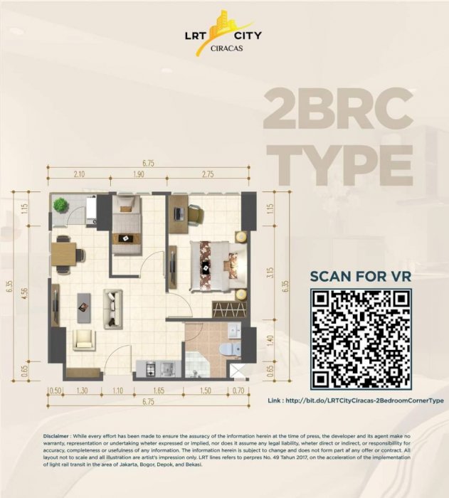 Apartemen Tipe 2 BR  Urban Signature LRT City Ciracas Jakarta Timur