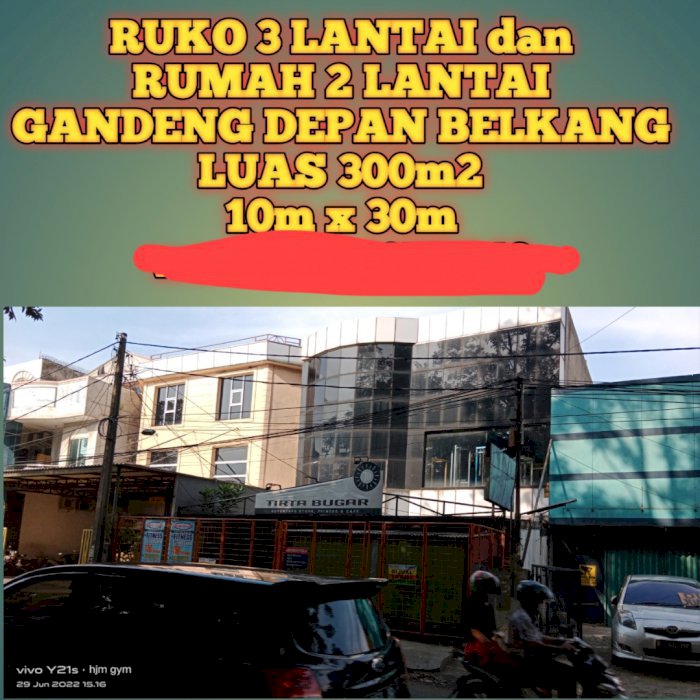 RUMAH DAN RUKO GANDENG DEPAN BELAKANG 3LANTAI LUAS300m2