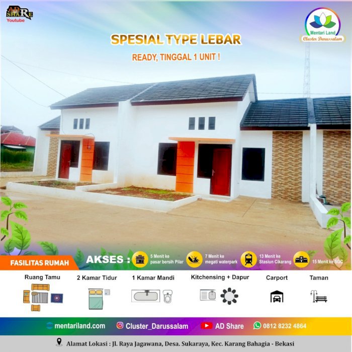Dijual Rumah Cluster dekat KRL Cikarang, unit Ready, Tanpa DP