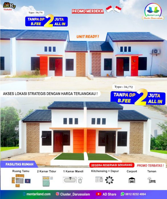Dijual Rumah Cluster di Cikarang, Darussalam Residence, Tanpa DP