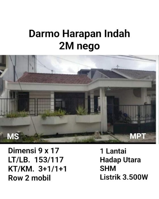 Jual rumah darmo harapan indah, belakang ken88
