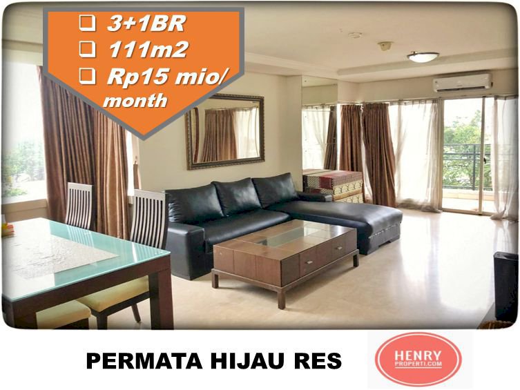 For Rent Beauty Unit 3+1BR Pool View at Permata Hijau Residence