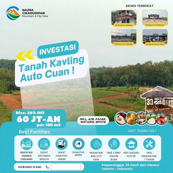 Tanah Kavling Strategis cocok untuk investasi rumah villa view gunung