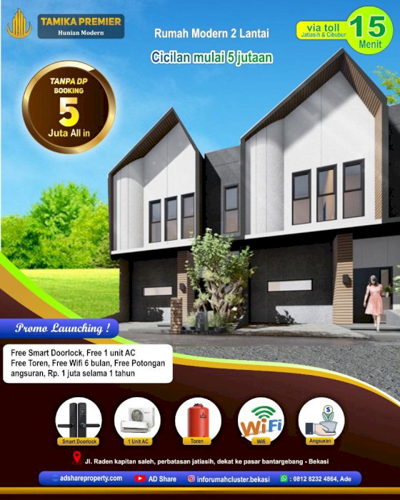 Dijual Rumah baru 2 lantai, Town House, dekat pasar bantargebang, DP 0