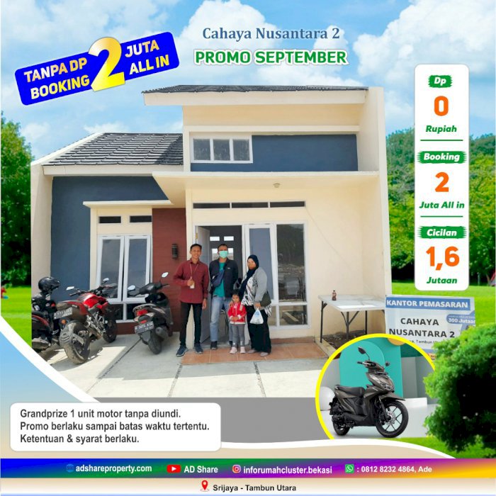 Dijual Perumahan Cahaya Nusantara Tambun, Promo, Bonus motor