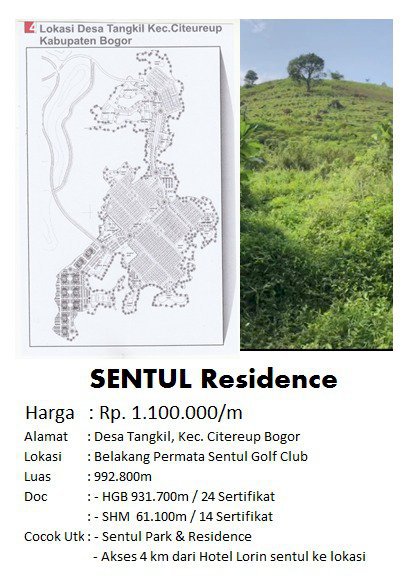 Lahan Terluas Lt 992.800 M2 di Sentul Residence, Citereup, Bogor