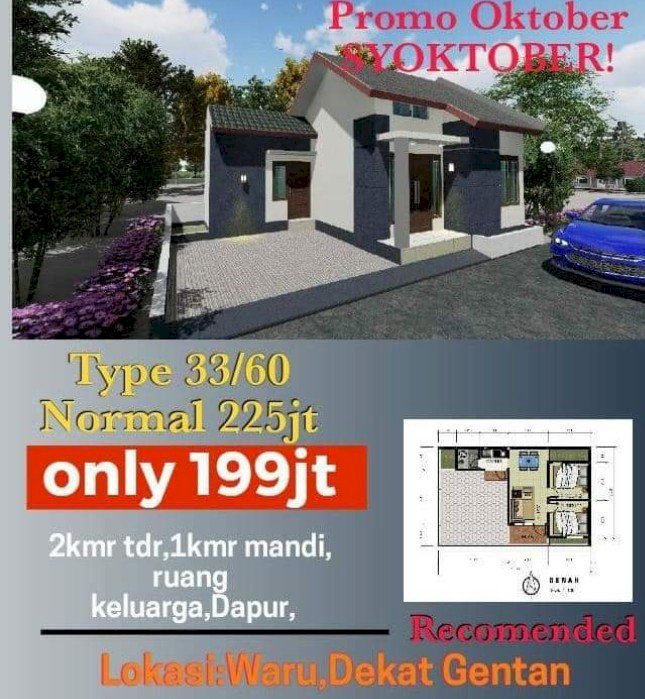 Promo rumah di Gentan waru hanya 199 JT normal 225 jt