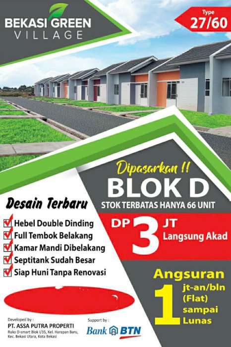 JUAL RUMAH SUBSIDI PERUMAHAN BEKASI GREEN VILLAGE