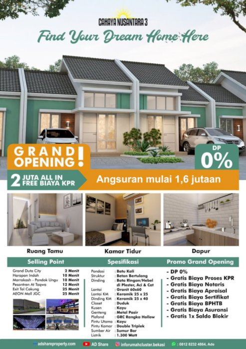 Dijual Perumahan Cluster Cahaya Nusantara 3 di Babelan