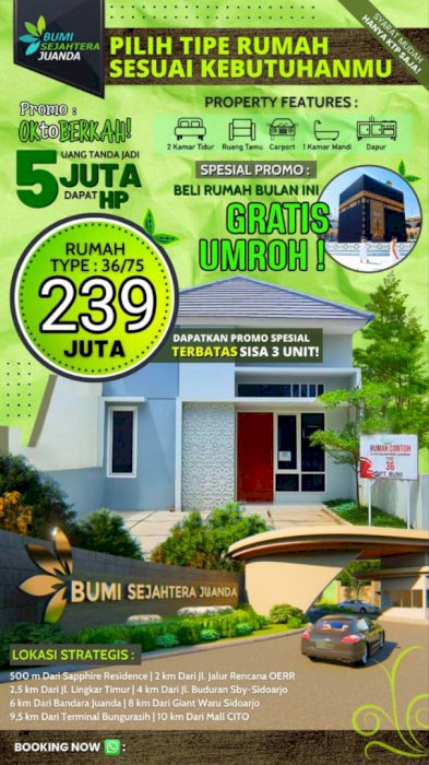 Dijual Rumah Modern Strategis Sidoatjo