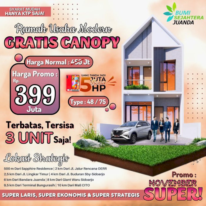 Dijual Rumah Wirausaha Strategis Harga Terjangkau Sidoarjo