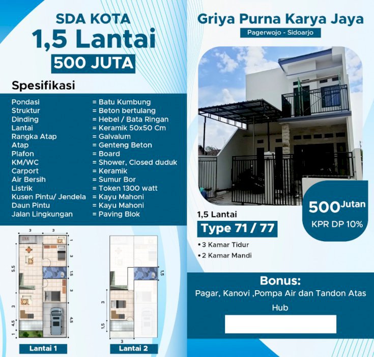 Rumah Nyaman 1,5 Lantai Tengah Kota sidoarjo