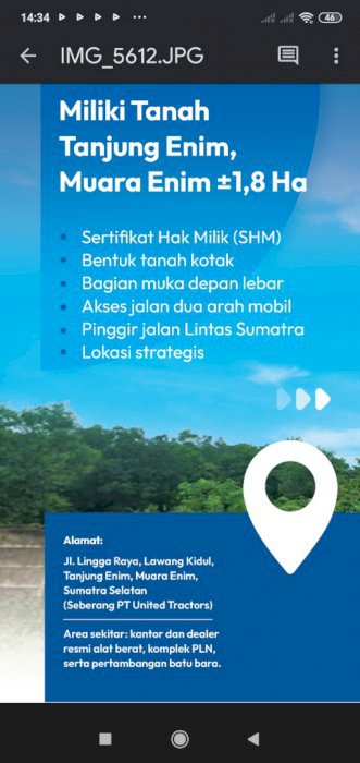 Tanah Tanjung Enim Muara Enim di jual murah cocok untuk perhotelan