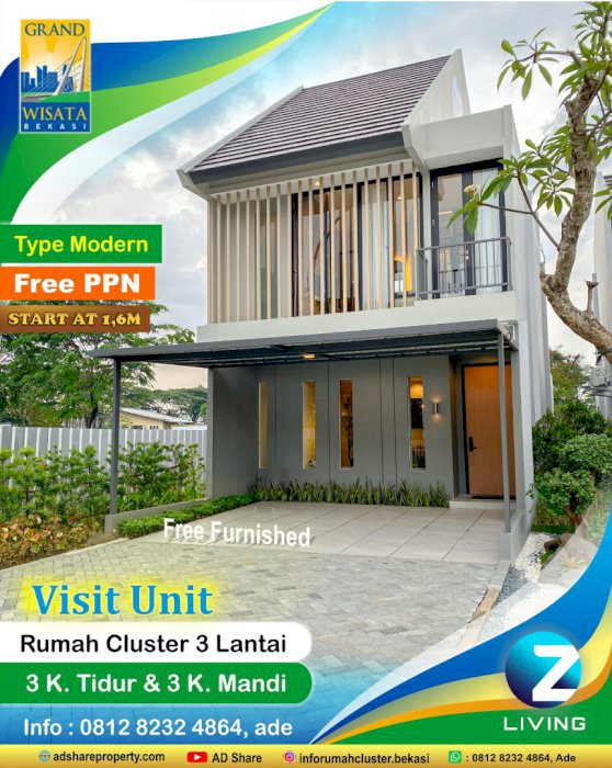 Dijual rumah cluster Grandwisata Z living bekasi, type modern