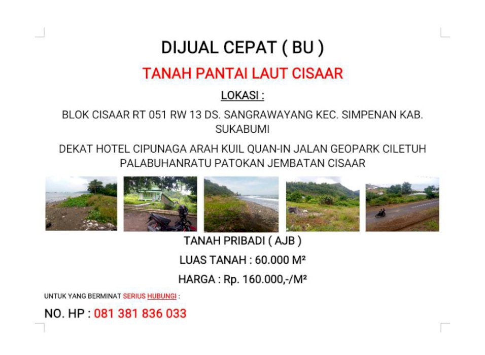 Lahan untuk hotel dan pariwisata