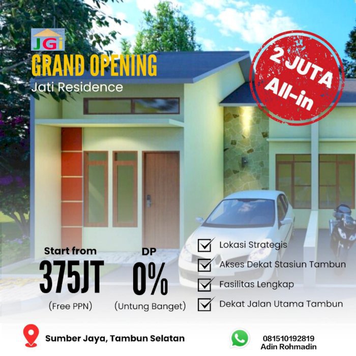 Rumah 300 jutaan di tambun selatan KPR tanpa dp gratis biaya