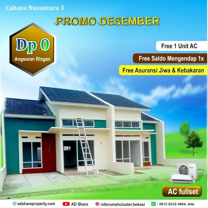 Dijual rumah Cluster di Bekasi, Perumahan Cahaya Nusantara 3 Babelan