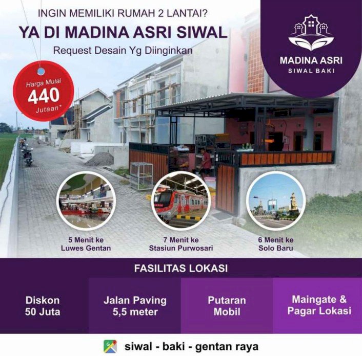 Rumah 2 lantai di gentan siwal hanya 400 jt an