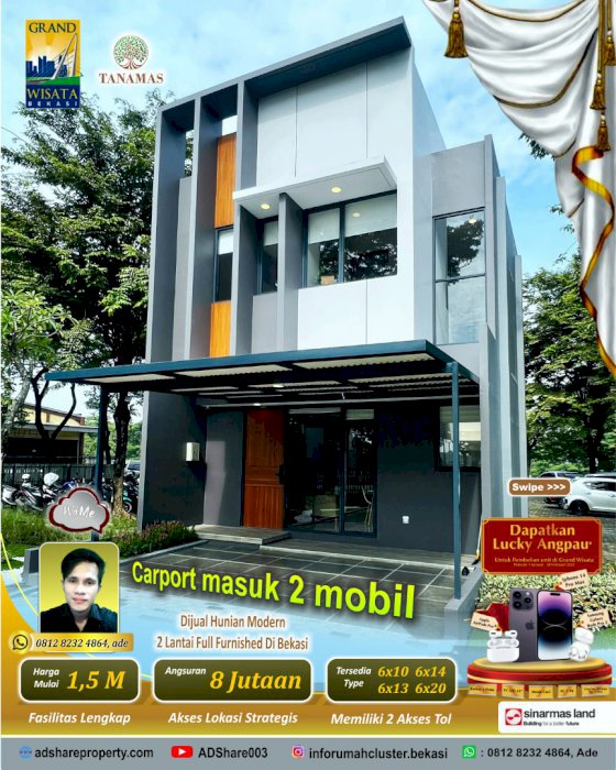 Dijual Rumah Cluster Tanamas di Grandwisata Tambun Bekasi, sinarmas