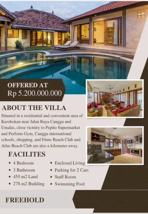 DIJUAL VILLA MEWAH CANTIK DI CANGGU BADUNG BALI