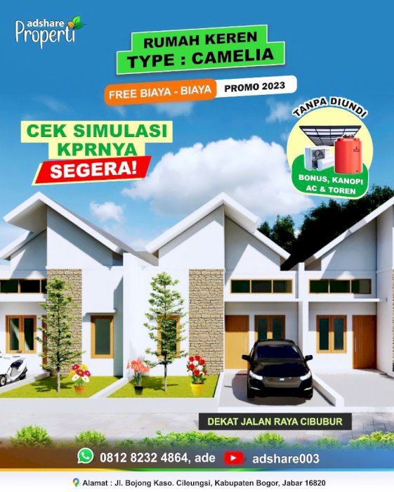 Dipasarkan Rumah Keren type Camelia dekat jalan alternatif Cibubur