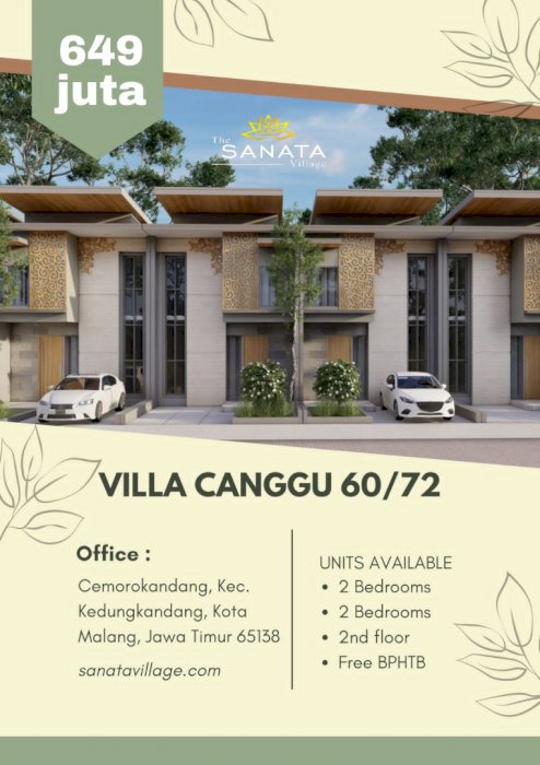 JUAL PERUMAHAN THE SANATA VILLAGE CANGGU, MALANG JAWATIMUR