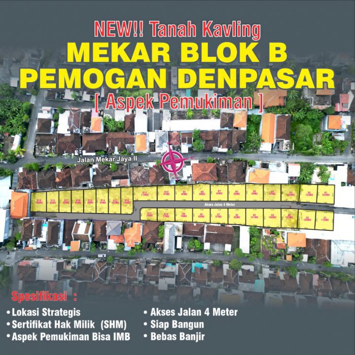 Dijual tanah kavling pemogan mekar start hrg 300 juta