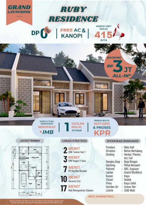JUAL PERUMAHAN RUBI RESIDENCE SETU, BURANGKENG BEKASI JAWA BARAT