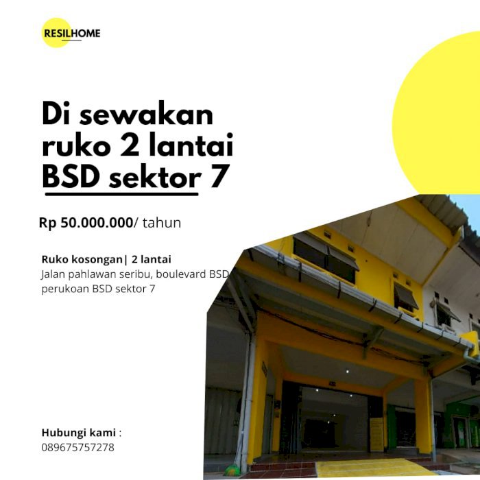 disewakan tahunan ruko bsd 2 lantai sektor 7 bsd tanggerang serpong