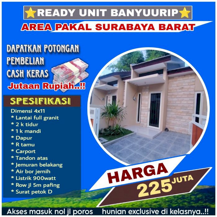JUAL RUMAH MINIMALIS BANYUURIP AREA PAKAL SURABAYA BARAT