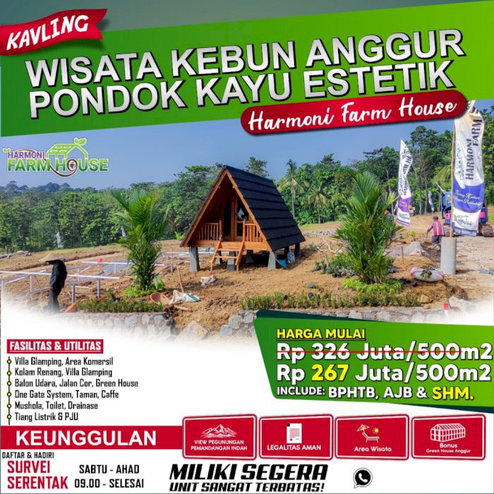 JUAL TANAH KAVLING MURAH FASILITAS MEWAH BONUS GREEN HOUSE ANGGUR